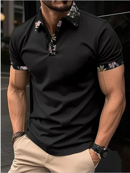 2023 Fashion Men's Short Sleeve Polo Shirt Man Plaid Collar POLO Tee Male Casual Collar T-Shirt Clothing