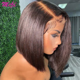 Highlight Short Bob Wig Bone Straight Chocolate Brown Lace Front Human Hair Wigs For Women 13X4 HD Transparent Lace Frontal Wig