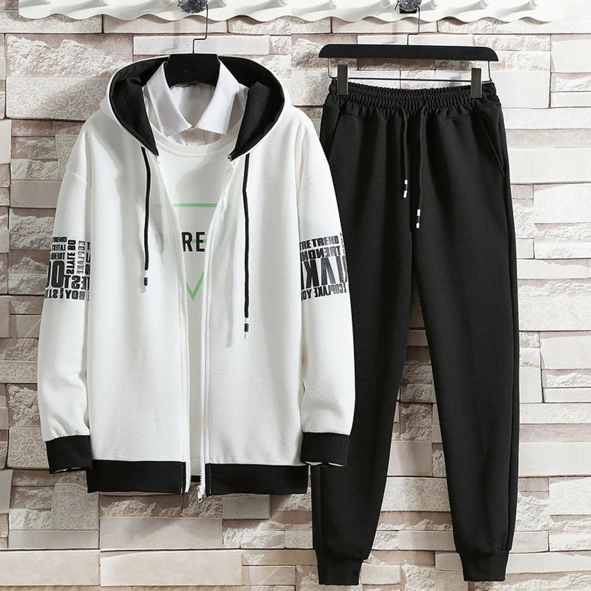 Spring Autumn Men Sets Zipper Hoodies+Pants Set Gym Sportswear Suit Male Casual Elastic Waist Sweatpants Solid Loose Tracksuit