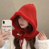 Balaclava Beanie Cap Winter One Piece Scarf Knit Hat Korean Hood Neckerchief Women Neck Collar Warmer Thickened Hooded Hats