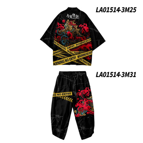 Two-piece Suit Plus Size S-6XL Loose Japanese Cardigan Women Men Cosplay Yukata Clothing Harajuku Samurai Kimono + Pants Sets