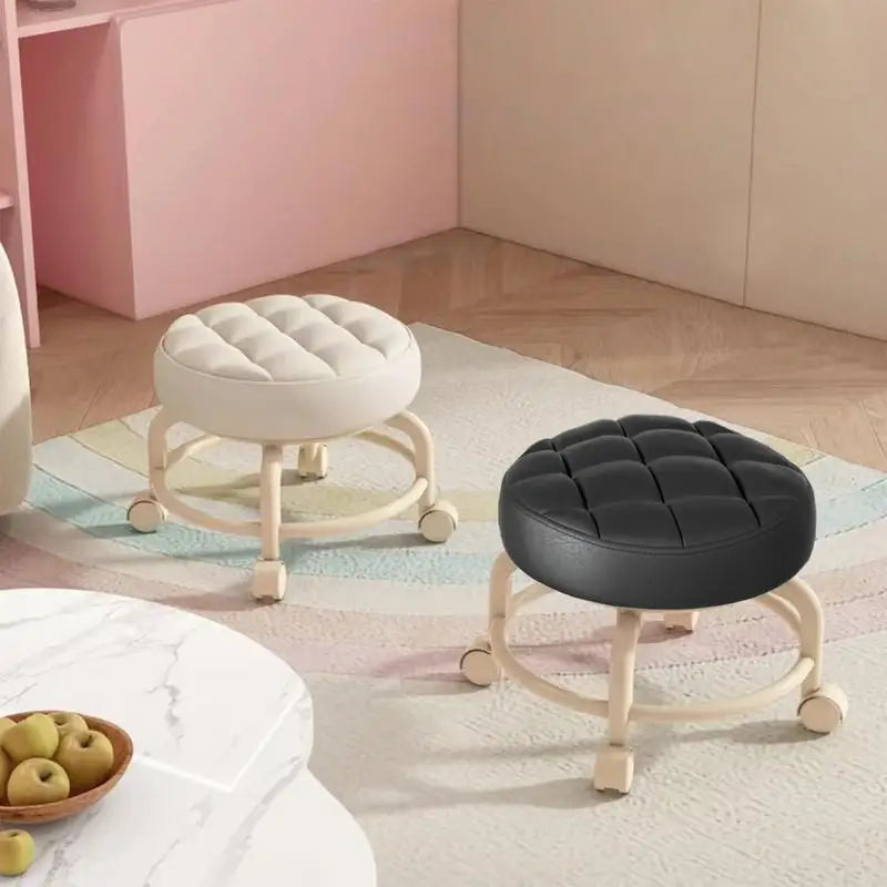 Household Pulley Low Stool Multi-functional Children Walking Round Stool 360 Degree Rotation With Universal Wheel Home Soft Seat