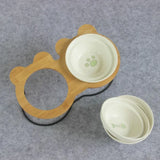 New High-end Pet Bowl Bamboo Shelf Ceramic Feeding and Drinking Bowls for Dogs and Cats Pet Feeder Accessories