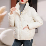 2023 New Winter Women's Jacket Parkas Down Cotton Padded Short Coat Female Fashion Loose Casual Standing Collar Parka Outwear