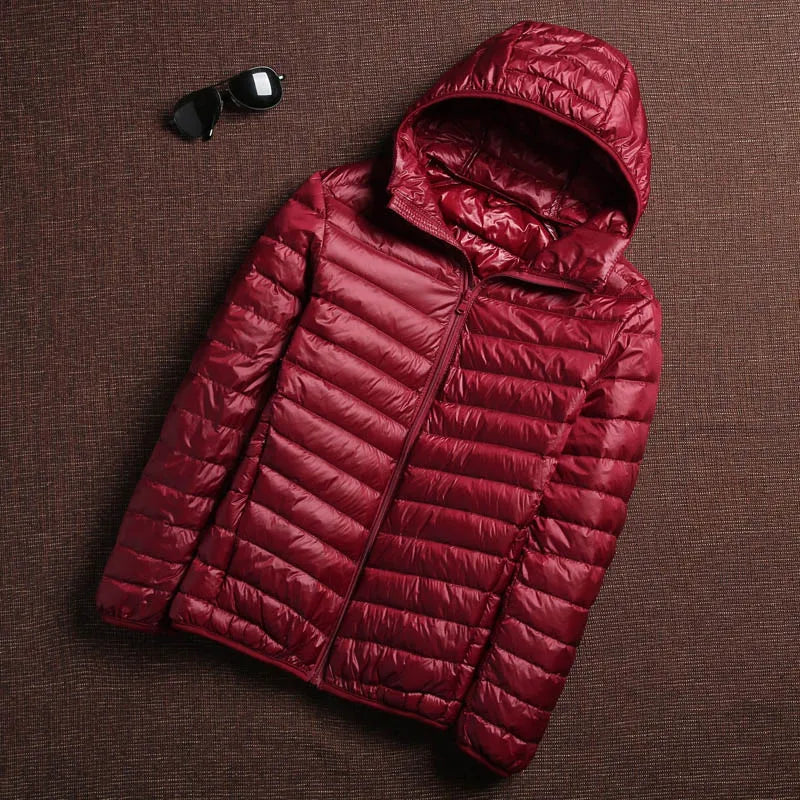 Spring Autumn Fashion Brand Ultra Light Duck Down Jacket Mens Korean Streetwear Feather Coat Hooded Down Jacket Warm Men Clothes