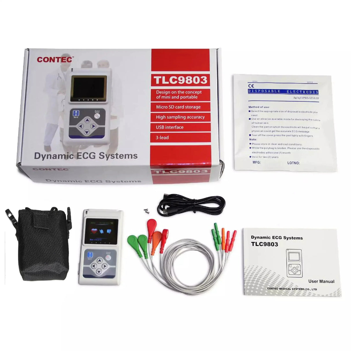 CONTEC TLC 9803 Dynamic ECG Monitor System 24 Hours Recorder Holter TLC9803 Complimentary Additional Cable And Electrodes