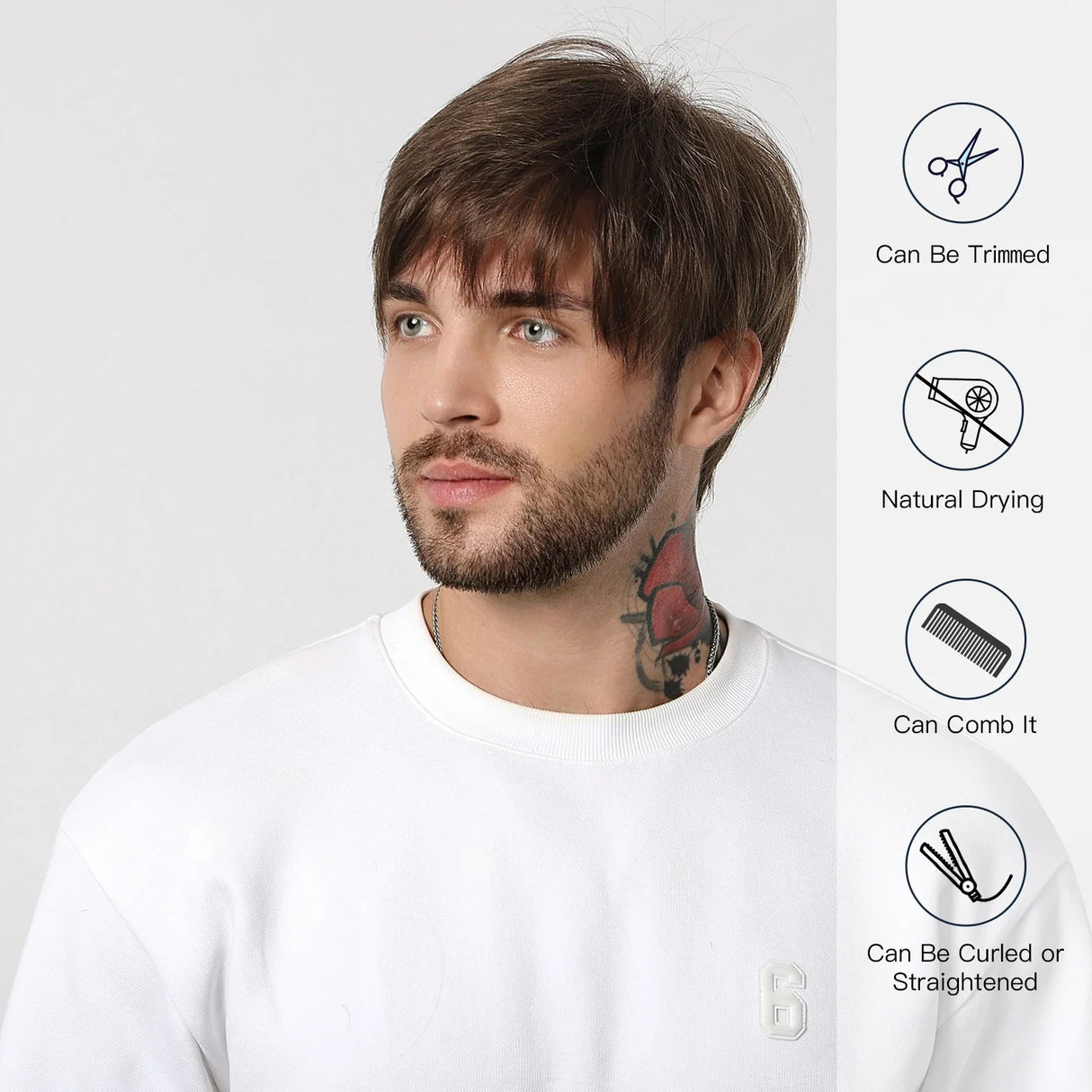 Bob Pixie Cut Wig for Men Light Brown Short Straight Synthetic Layered Wig with Bangs Natural Looking Hair for Cosplay Daily