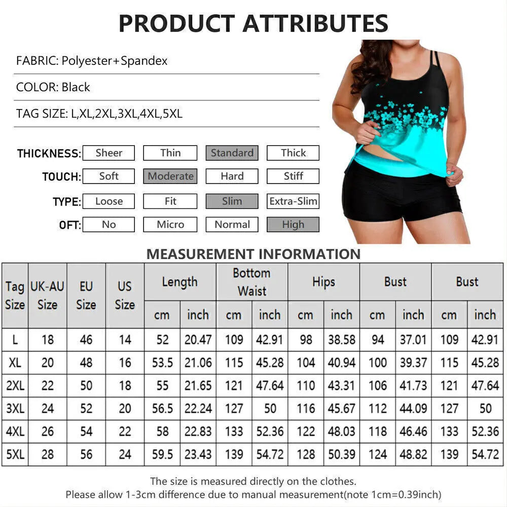 Summer New Plus Size Swim Set Beachwear Swimdress Women Floral Printed Tank+Board Shorts Two-piece Swimsuit Set Tankini Swimwear