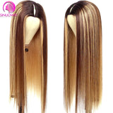 Sinuowei Highlight Wig V Part Wig Human Hair Brazilian Straight Wig V Shape Glueless Wig 10-28 Inches For Black Woman