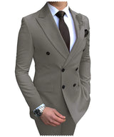 2024 New Beige Men's Suit 2 Pieces Double Breasted Notch Lapel Flat Slim Fit Casual Tuxedos For Wedding(Blazer+Pants)