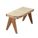 Solid Wood Rattan Home Shoe Changing Stool Modern Nordic Homestay Rattan Chair Simple Tailstock Dining Table Bench