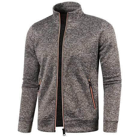 Male Stand Up Collar Jackets Long Sleeve Zip Sweater Fashion Men's Clothing Autumn Winter Thin Jacket Casual Fleece Sweatshirt