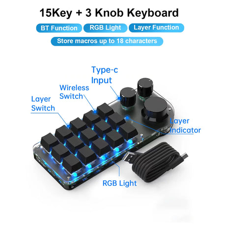 Programming Macro Custom Knob Keyboard RGB 3 Key Copy Paste Mini Button Photoshop Gaming Keypad Mechanical Hotswap Macropad