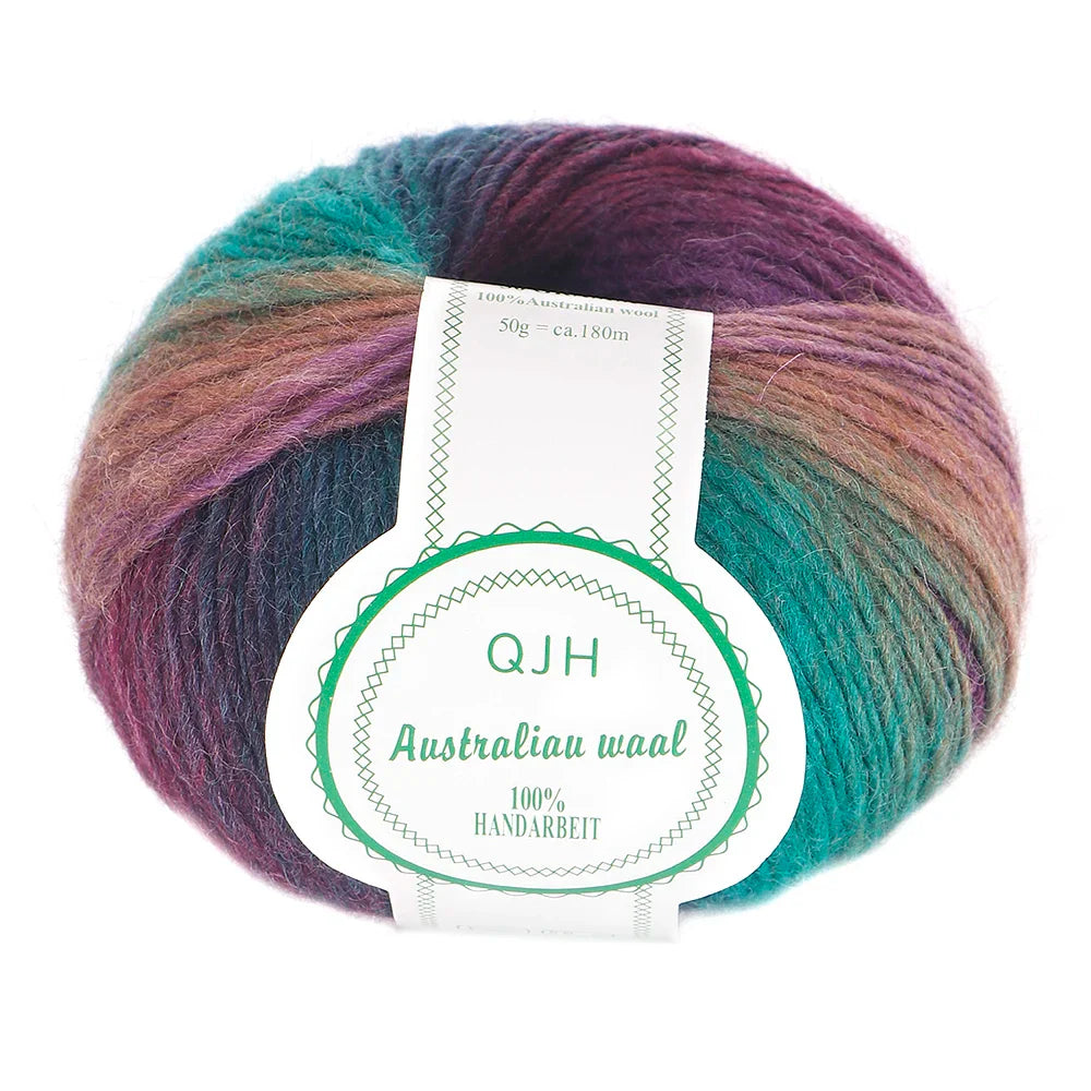 QJH 4Skeins Rainbow Soft Yarn 100% Wool Gradient Multi Color Yarn for Crocheting Knit DIY Hand Knitting Yarn 180m×4(196y×4,50g×4