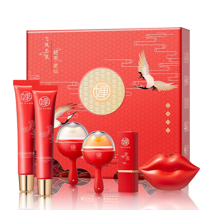 New Women Brand Gift Box Makeup Kit,Fashion Cosmetic Set,Hydrate Lip Mask,Moisturizer Lipbalm Exfoliator Fog Caress Lipstick