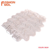 FASHION IDOL 24 Inch Body Wave Crochet Hair Synthetic Goddess Crochet Braids Natural Wavy Ombre Blonde Braiding Hair Extensions