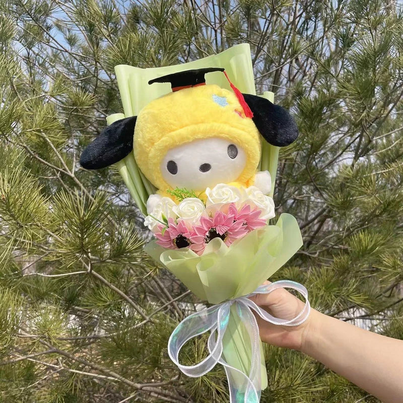 Cartoon My Melody Kuromi Cinnamoroll With graduation hats Handmade Sanrio Bouquet Valentine's Day Christmas Graduation Gifts