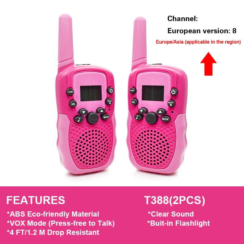 T388 Walkie Talkie Children Radio Receiver Walkie Talkie Toy Kids Birthday Gift Child Toys for Boys Girls 3 Km Hand-held 2Pcs