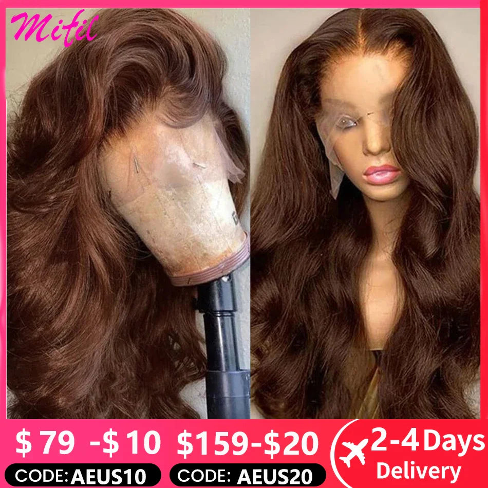 Glueless Chocolate Brown Colored Lace Front Human Hair Wigs For Women Body Wave HD 13x6 360 Full Lace Frontal Wig Pre Plucked