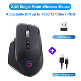 KuWFi Rechargeable Wireless Mouse Silent Gaming Mouse 2.4G&Bluetooth Mause Ergonomic for PC Laptop 4000DPI 9 Button RGB Mice