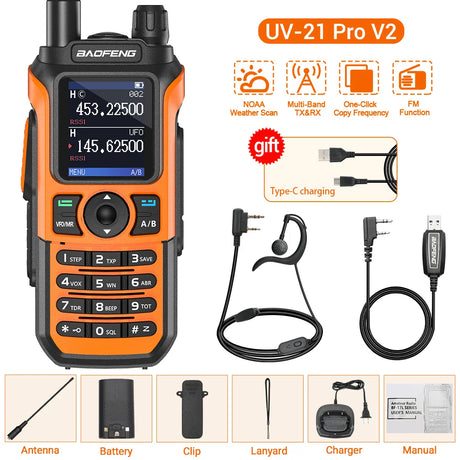 Baofeng UV-21 PRO V2 Walkie Talkie Wireless Copy Frequency Professional  Long Range 16 km High Power Two Way Ham Radio