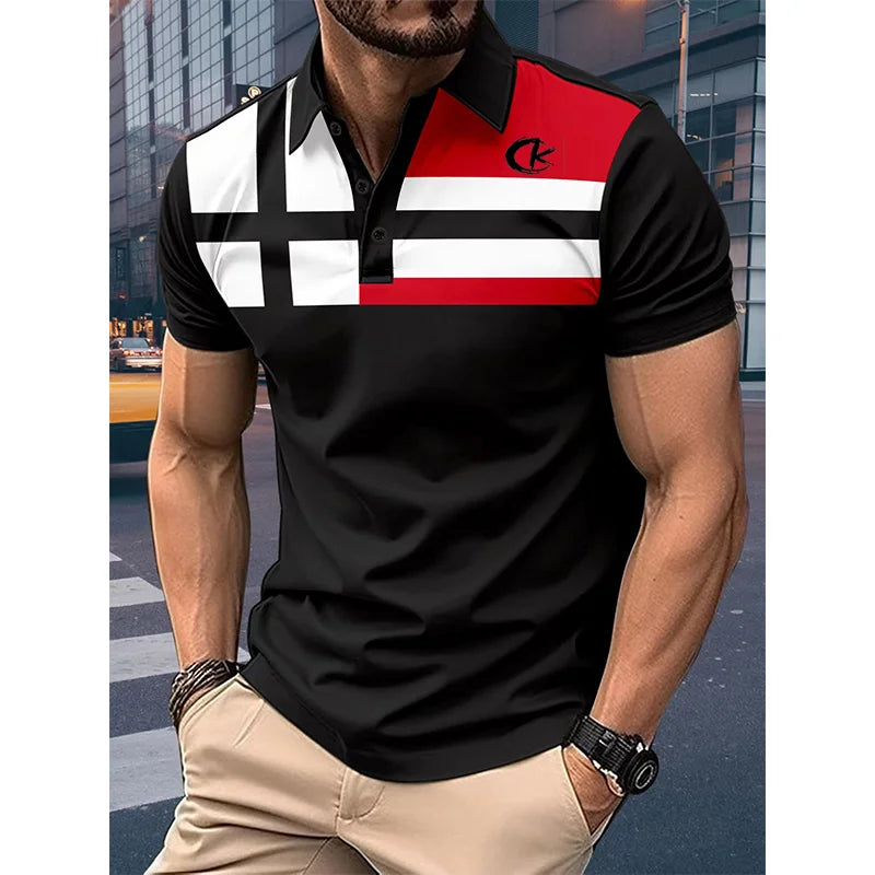 Hot selling summer new plaid polo polo shirt men's short sleeved business casual fashion slim fit polo shirt men's T