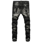 Streetwear Fashion Men Jeans Retro Black Gray Elastic Slim Fit Hole Ripped Jeans Men Painted Designer Hip Hop Brand Pants Hombre