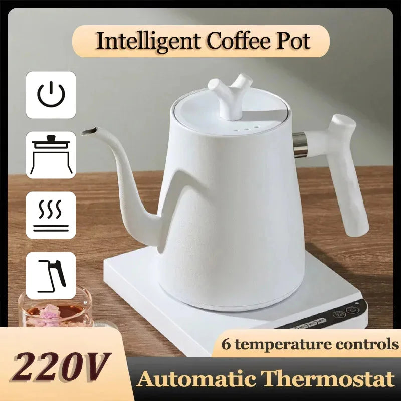 220V Thermostatic Coffee Pot Gooseneck Electric Espresso Pots Household Hand Flush Smart Electric Kettle Coffeeware Teaware