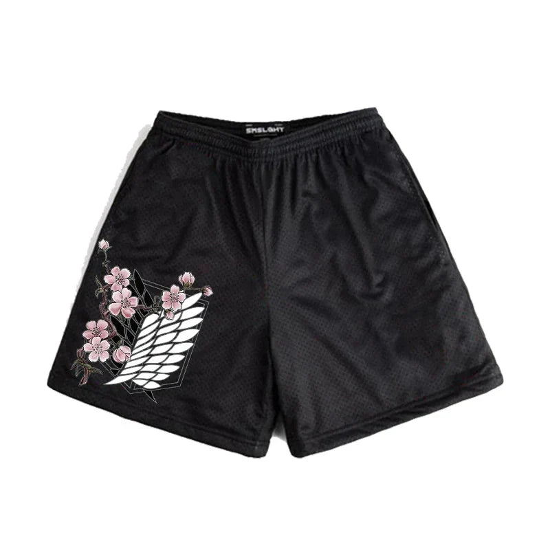 Anime Shorts Men Japanese Style Gym Shorts Summer Y2k Beach Casual Fashion Running Short Pants Quick Dry Workout Mesh Sweatpants