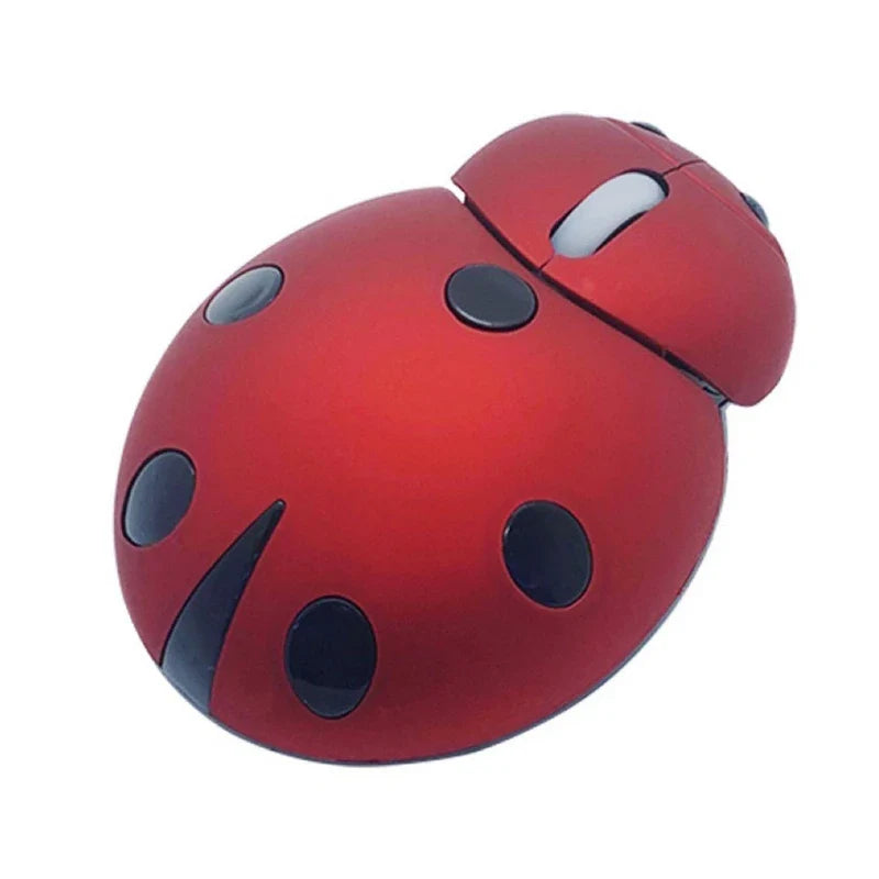 Mini Animal Shape Wireless Mouse with USB Receiver 2.4GHz Cartoon Ladybug Mouse for Most Systems Desktop Laptop Accessories