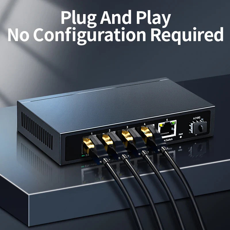HORACO 2.5G Ethernet Switch 5 Port 2500Mbps Network Switcher 10G SFP Uplink Hub Internet Splitter Auto MDI/MDIX Plug and Play