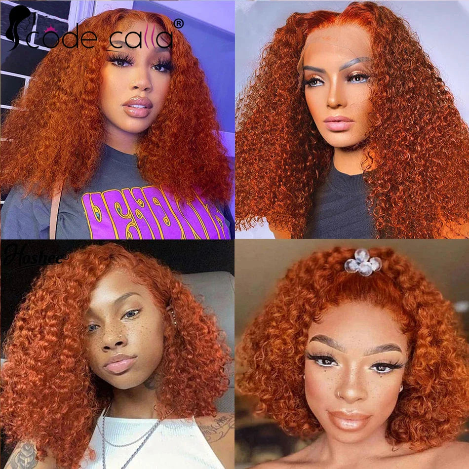 Ginger Lace Front Wig Human Hair HD Transparent 13x4 Lace Frontal Human Hair Wigs Colored Cosplay Orange Human Hair 180 Density