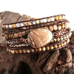 RH Fashion Handma Bohemian Jewelry Boho Bracelet Mixed Natural Stones Charm 5 Strands Wrap Bracelets Gift DropShipping