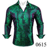 Luxury Silk Shirts for Men Green Paisley Long Sleeved Embroidered Tops Formal Casual Regular Slim Fit Blouses Anti Wrinkle 615