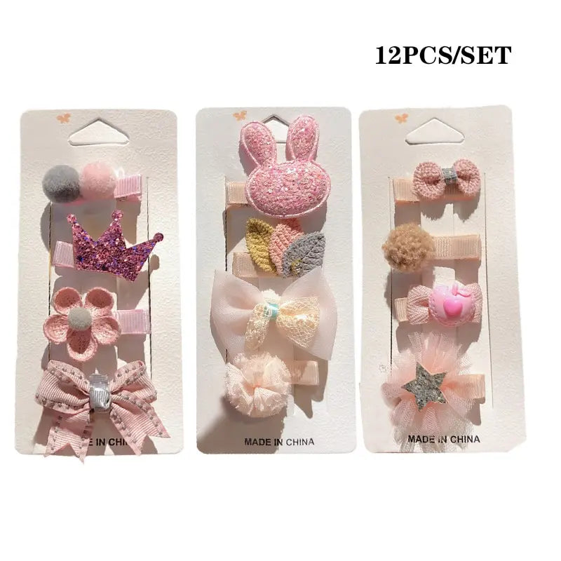 12Pcs Set Animal Crown Flower Baby Hairpins Sweet Princess Girls Barrettes Kids Hair Accessories