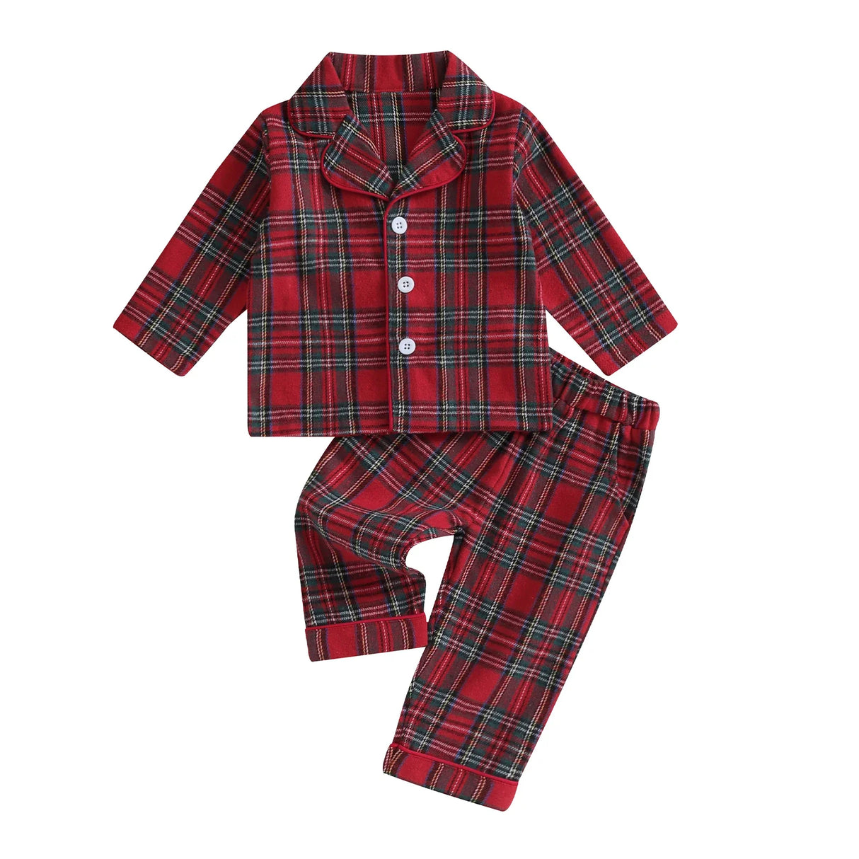 Christmas Kids Girls Boys Pajamas Set Loungewear Suit Plaid Button up Long Sleeve Shirt and Elastic Pants 2PCS Toddler Sleepwear