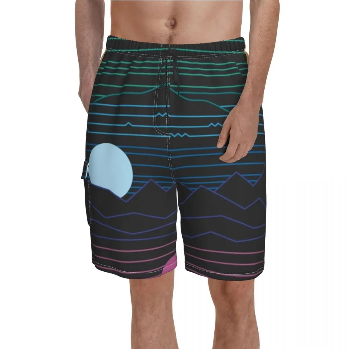 Mondrian Line Board Shorts Colorful Plaid Board Short Pants Hot Men Comfortable Print Swim Trunks Big Size