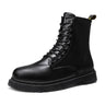 Leather Boots Man  Autumn Winter High Top Classic Basic England Black Men's Biker Boot Fashion Young Waterproof Trendy All-match