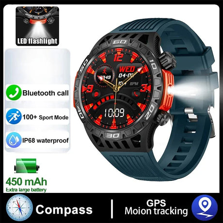 2024 New Smart Watch Men Outdoor Military Sports Fitness IP68 Waterproof Watch Bluetooth Call Heart Rate Detection Smart Watch