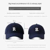 60-65cm 63-70cm Big Head Baseball Cap Men Women Soft Top Cotton Large Size Hat R Letter 2023 Fashion