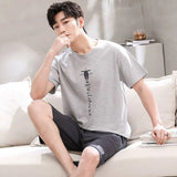 Cartoon Mens Nightwear Summer Comfortable Sleepwear Sleeping Tops Shorts 2 Pieces Pijamas Set Man Leisure Homewear Male Dropship