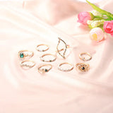 Fashion Green Crystal Knuckle Finger Rings Set For Women  Geometric Female Wedding Ring Trendy Jewelry