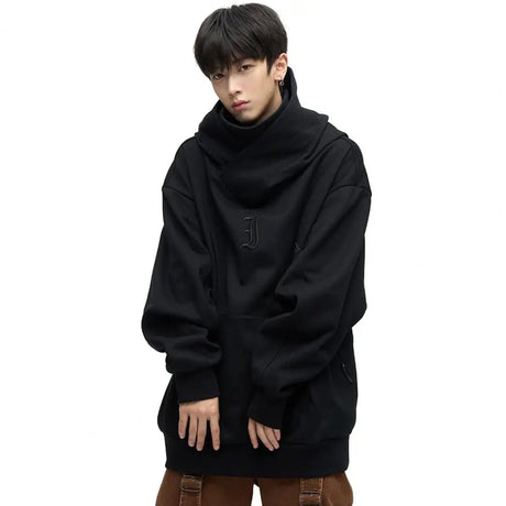 Solid Color Men Sweatshirt Japanese Harajuku Urban Streetwear Cyber Punk Men's Oversized Techwear Hoodie Breathable for Winter