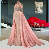 Blush Pink Lace 2023 Prom Dress Arabic Women Bride Gowns Plus Size Mermaid Detachable Train Evening Night Dresses De Soiree