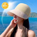 Women\'s large brim sunscreen hat for beach outing in summer Outdoor Beach UV Protection Sunshade Cap Casual Big Brim Bucket Hat