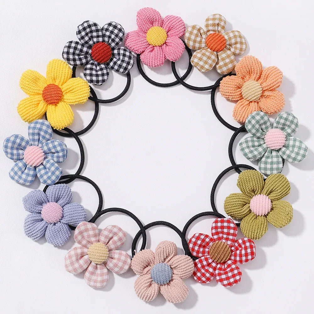 12Pcs/bag Girls Elastic Flower Hair Bands Sweet Hair Ties Children Ponytail Holder Rubber Band Headband Kids Hair Accessories