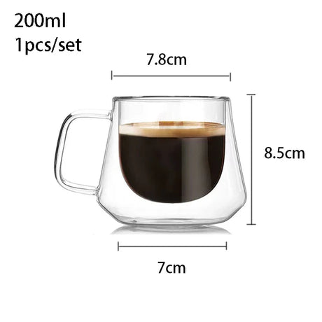 YWDL 200ml Double Wall Glass Coffee Mug Heat-resistant Espresso Cup Thermo Insulated Cup For Latte Cappuccino Tea Drinkware Set