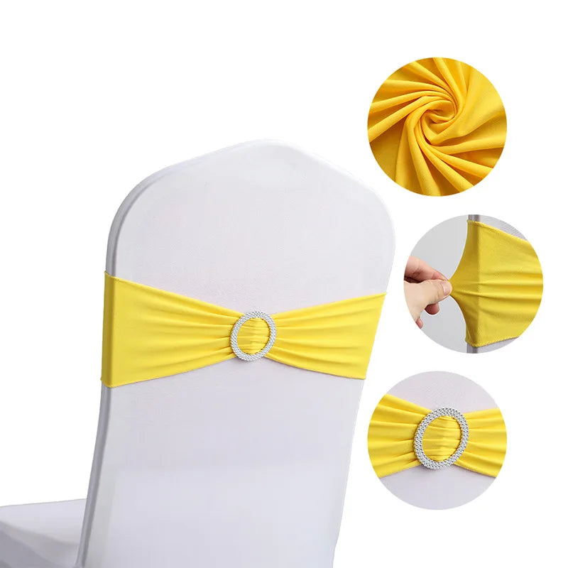 20 Pieces Polyester Spandex Chair Sashes Bands Stretch Chair Ties Bows with Buckle Slider for Wedding Banquet Party Decoration