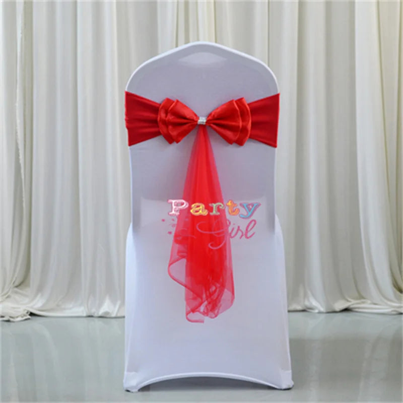 Spandex Lycra Chair Band Back Satin Bow Swag Chair Sash For Wedding Chair Cover Event Party Decoration