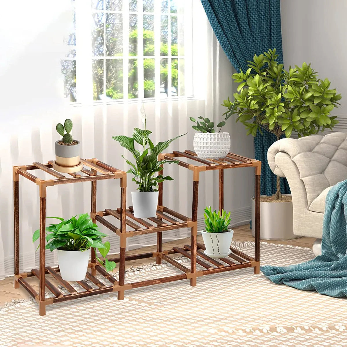 4/5-Shelves Plant Flower Stand Indoor Outdoor Wooden Plants Shelf Home Garden Pots Flower Rack Planter Display Shelf Plant Stand